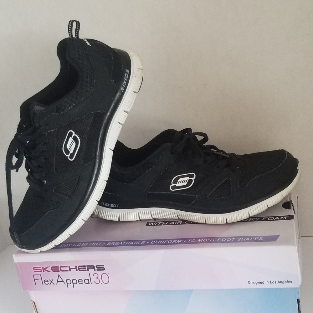 Skechers black and white memory foam sneakers